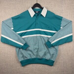 Vintage Knightsbridge Striped Rugby Sweatshirt Teal White Mens XL 90s